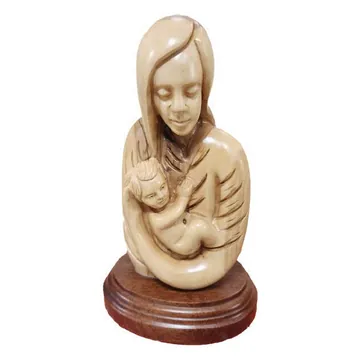 Mother and Child bust on wooden base