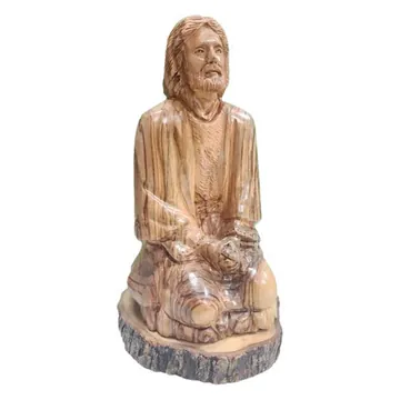 Jesus praying, on natural wood base