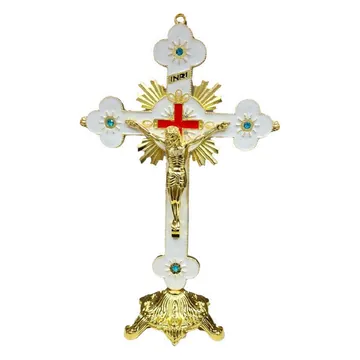 Standing crucifix, white and gold, in a gift box