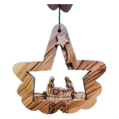 Star ornament with nativity, light wood