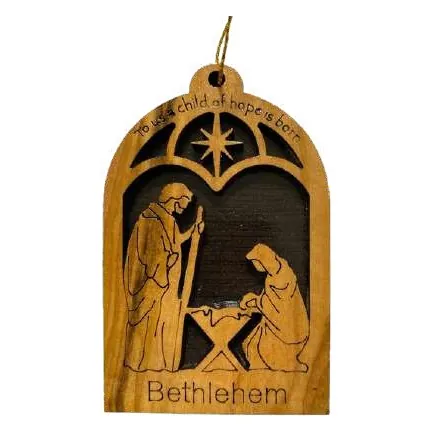 Bethlehem nativity ornament, flat cut-out