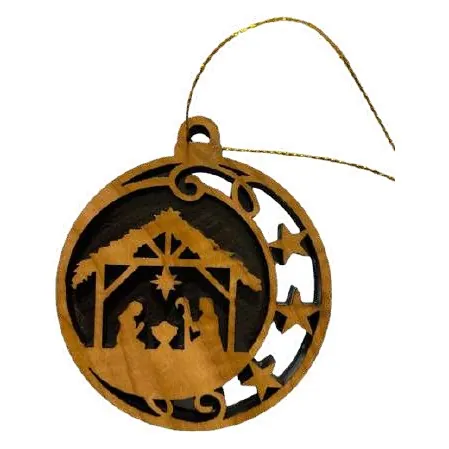 Round nativity stable ornament, flat cut-out