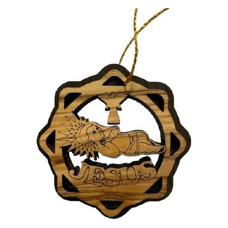 Scalloped round nativity ornament, flat cut-out