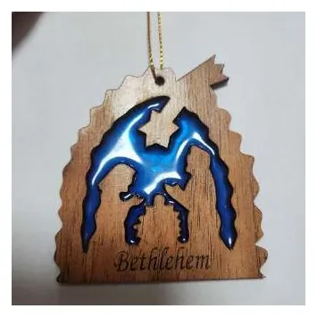 Bethlehem nativity ornament with blue resin