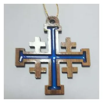 Jerusalem cross ornament with blue resin