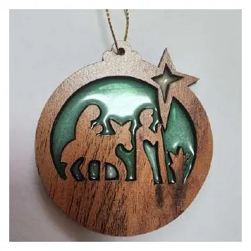 Round nativity ornament with resin