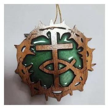 Crown of thorns ornament with green resin