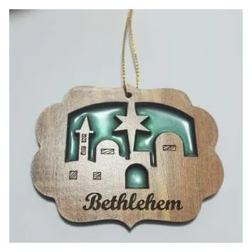 Bethlehem skyline ornament with green resin