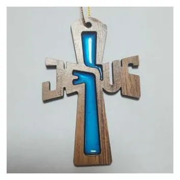 JESUS cross ornament with blue resin