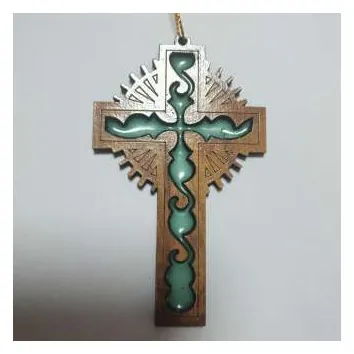 Cross ornament with green resin, radiant