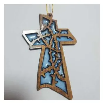 Cross ornament with blue resin