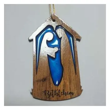Bethlehem Holy Family ornament with blue resin