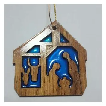 Nativity stable ornament with blue resin