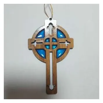 Celtic cross ornament with blue resin