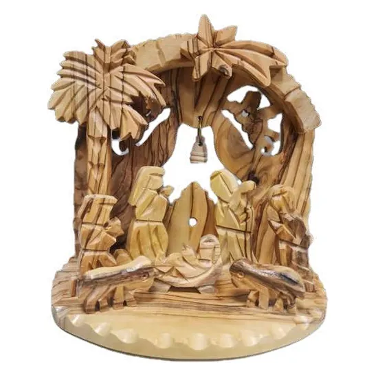 Nativity stable with palms and bell