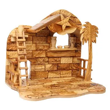 Musical large nativity stable with palms