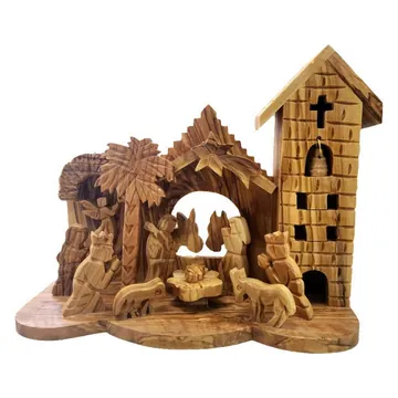 Nativity stable with church bell tower