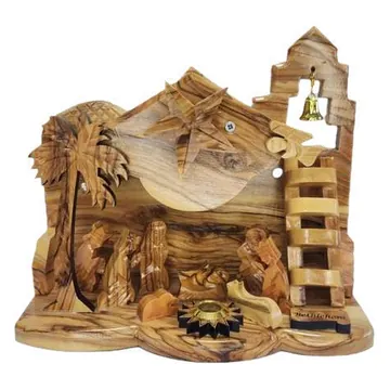 Musical nativity stable with bell tower