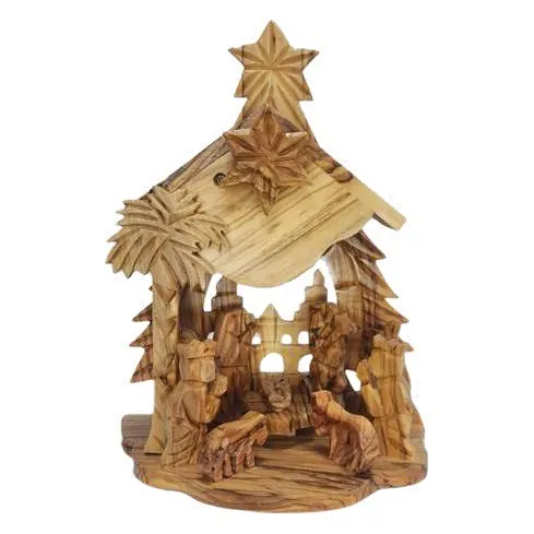 Musical nativity stable with star, tall
