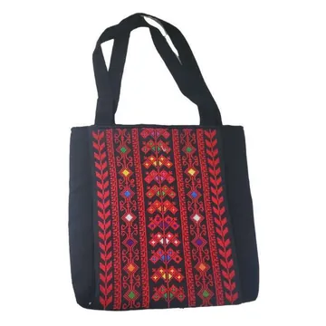 Embroidered tote bag (tatreez), red stripes