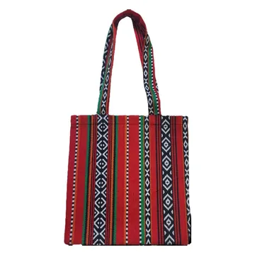 Woven tote bag, red stripes