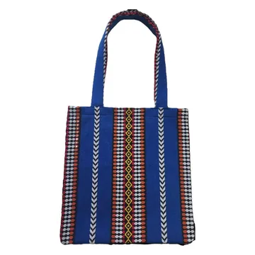 Woven tote bag, blue stripes