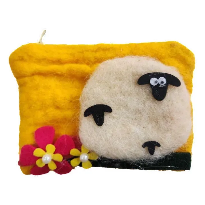 Felt sheep pouch, yellow