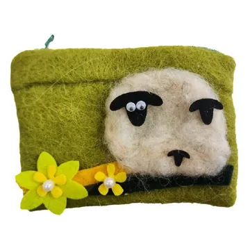 Felt sheep pouch, green