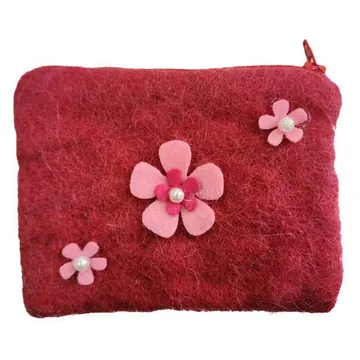 Felt flower pouch, red