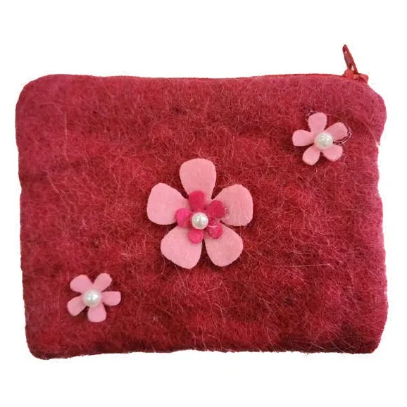 Felt flower pouch, red