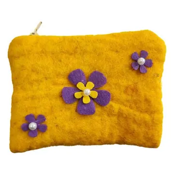 Felt flower pouch, yellow