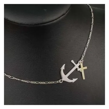 Anchor and cross necklace, silver