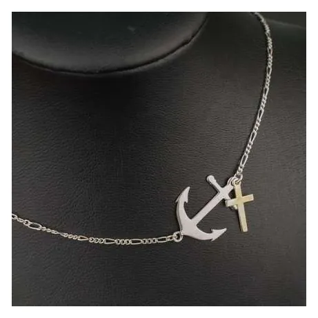 Anchor and cross necklace, silver