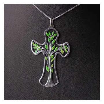 Olive cross pendant, silver