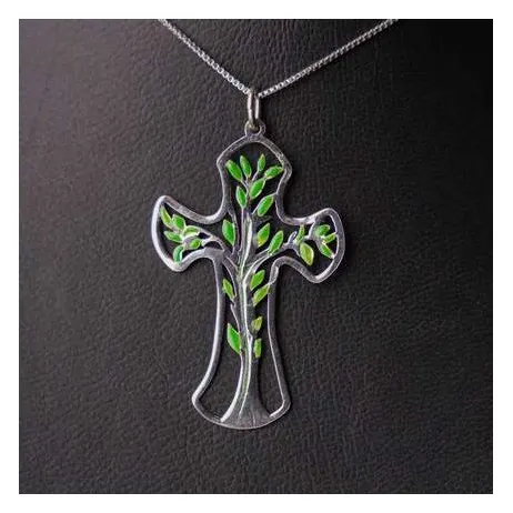 Olive cross pendant, silver