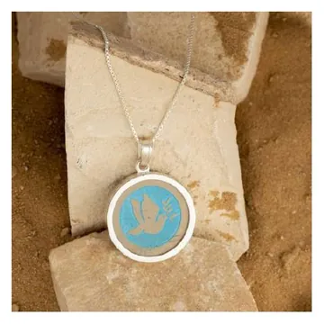 Jerusalem stone pendant, blue dove