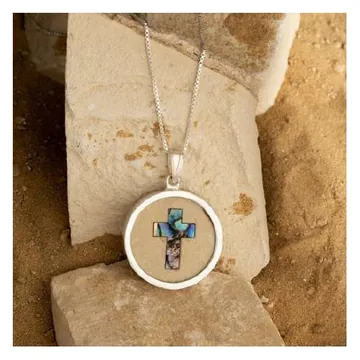 Jerusalem stone pendant, blue cross