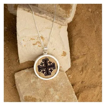 Jerusalem stone pendant, ornate cross