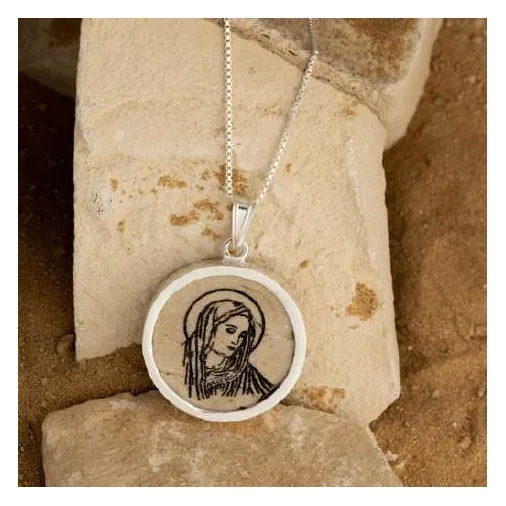 Jerusalem stone pendant, Virgin Mary