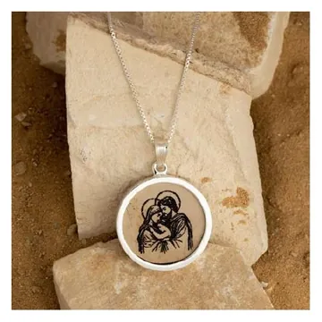 Jerusalem stone pendant, Mary and Child