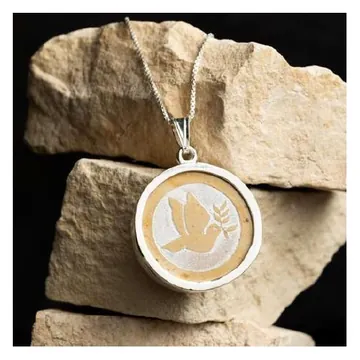 Jerusalem stone pendant, white dove
