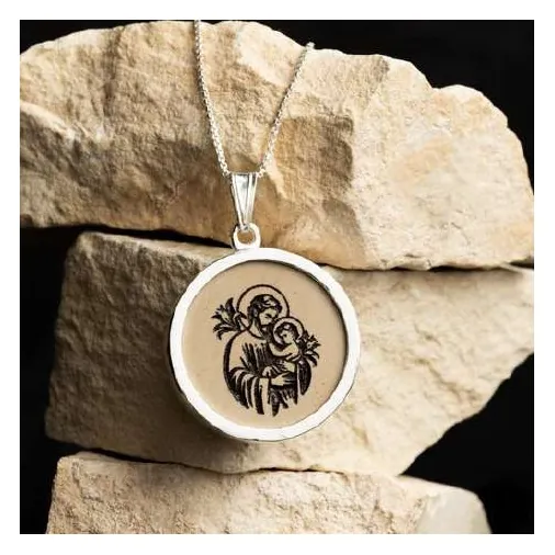 Jerusalem stone pendant, Mary and Child