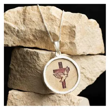 Jerusalem stone pendant, red cross