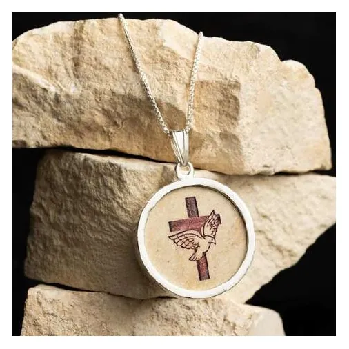 Jerusalem stone pendant, red cross