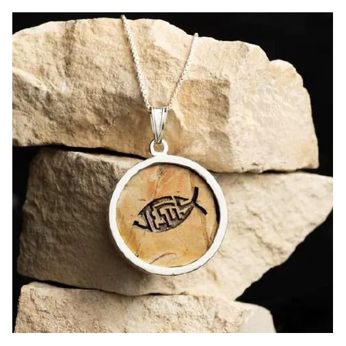 Jerusalem stone pendant, fish