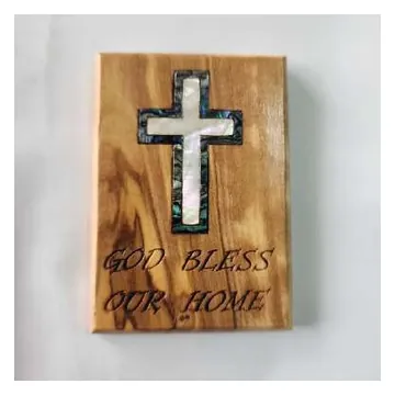 God Bless Our Home magnet with mother-of-pearl cross