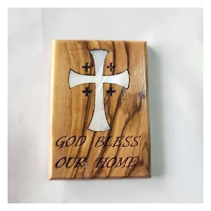 God Bless Our Home magnet with mother-of-pearl cross
