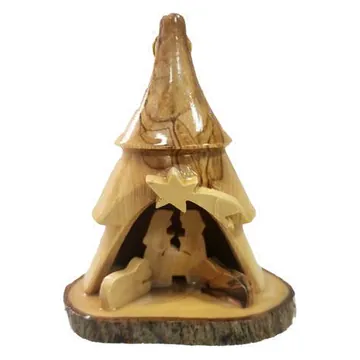 Christmas tree with nativity, on bark base