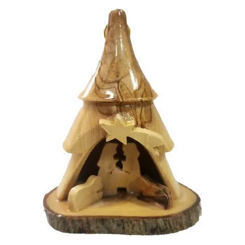 Christmas tree with nativity, on bark base