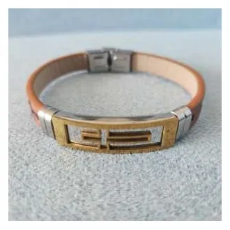 Leather bracelet with cross plate, brown
